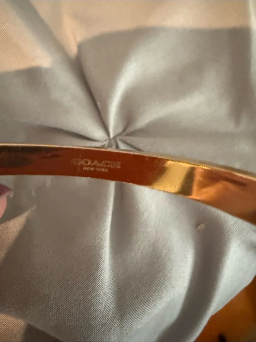 Coach Kissing C Signature Gold Hinged Bangle Crystal Bracelet